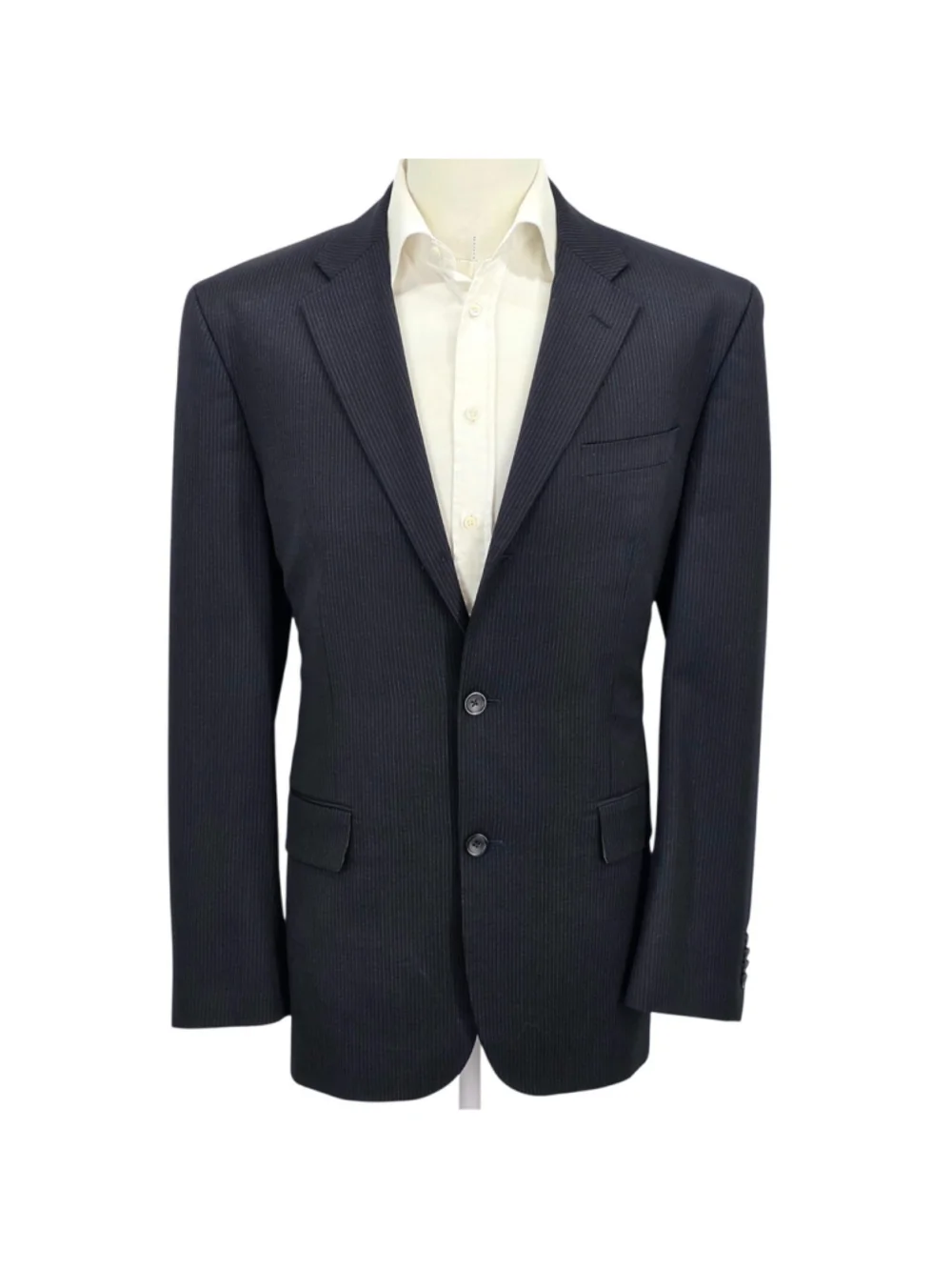 Banana Republic Wool Pinstripe Suit Mens 44R 34x32 Navy 2 Piece Executive